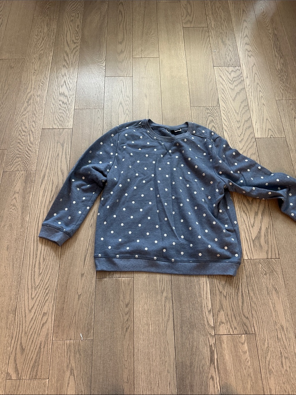 Karen Scott Blue Crewneck Sweater with White Polka Dots